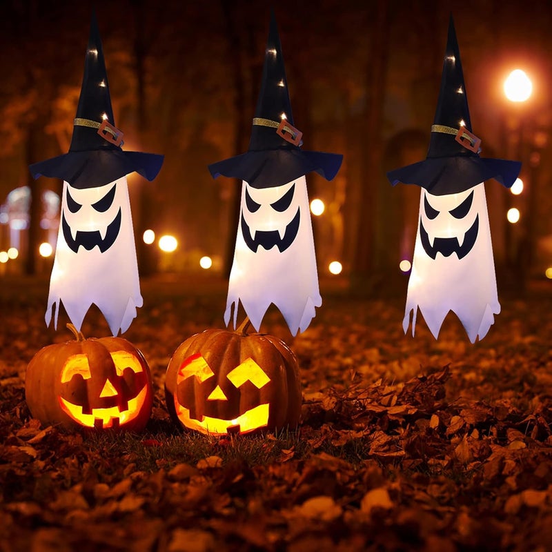 UOUDIO 32 inches Giant Halloween Decorations Large Outdoor Decor Hanging Lighted Glowing Ghost Witch Hat Indoor Outside Ornaments Clearance Party Lights String for Yard Tree Garden(3Pcs) - Image 5